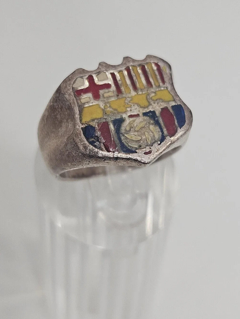 Vintage BSC 925 Barcelona Sporting Club Soccer Design Signet Ring Size 8 US